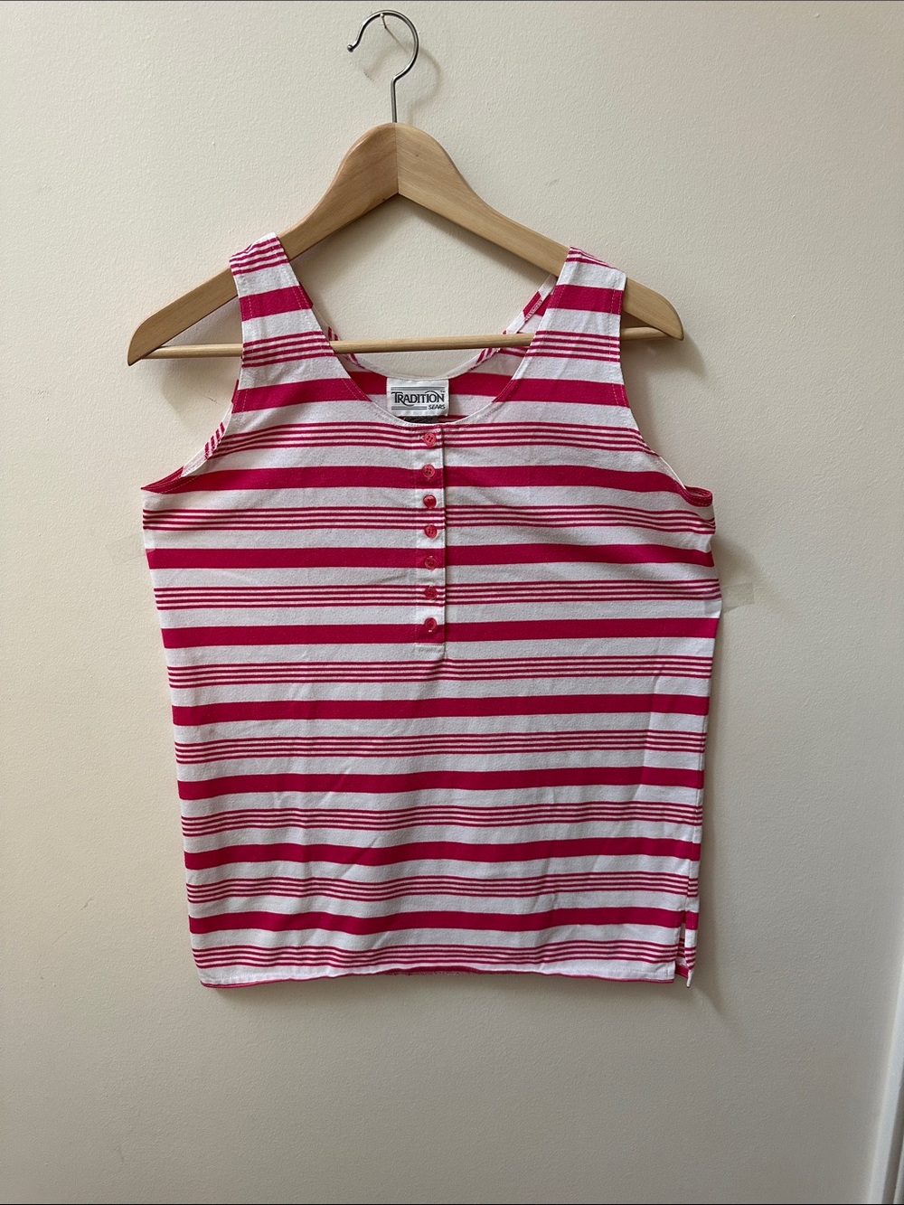 Sears Tradition Pink & White Striped Tank Top